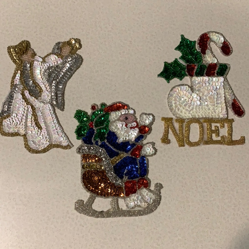 3 vintage sequin Holiday appliqués